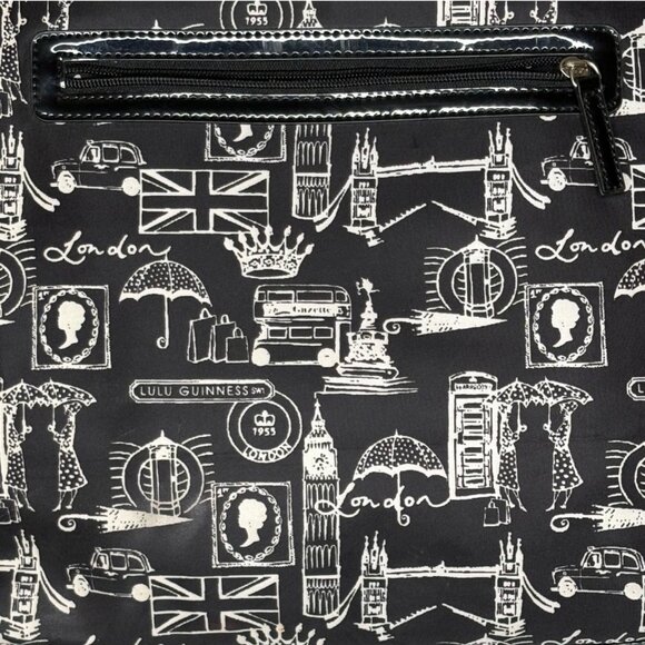 Lulu Guinness London Sights Beach Tote - Black/White - 20" w x 13" h x 5.5" d - Picture 9 of 13